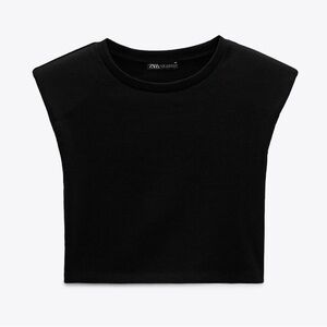 Zara Shoulder Pad Crop Top in Black - Size Small